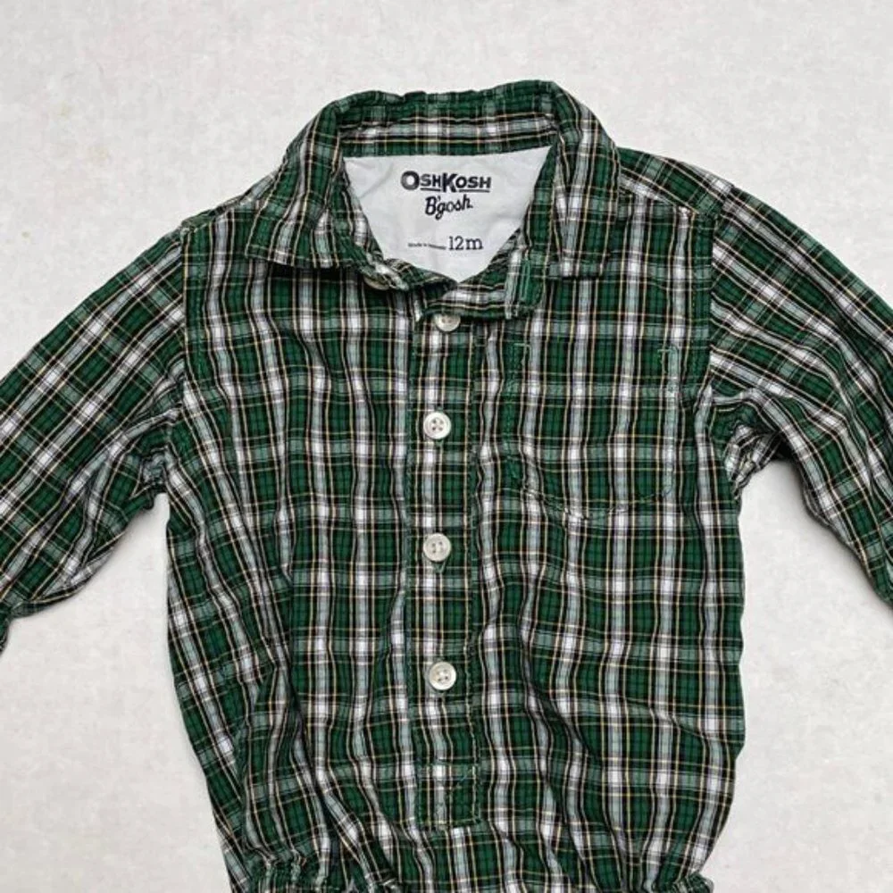 Oshkosh B'gosh Plaid Shirt Boys 12 Months One Piece Bodysuit Long Sleeves Cotton